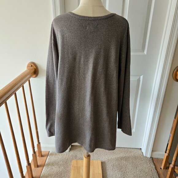 Avenue Gray Grey Long Sleeve Scoop Neck Metallic Sweater Plus Sz 22/24 - Picture 2 of 14